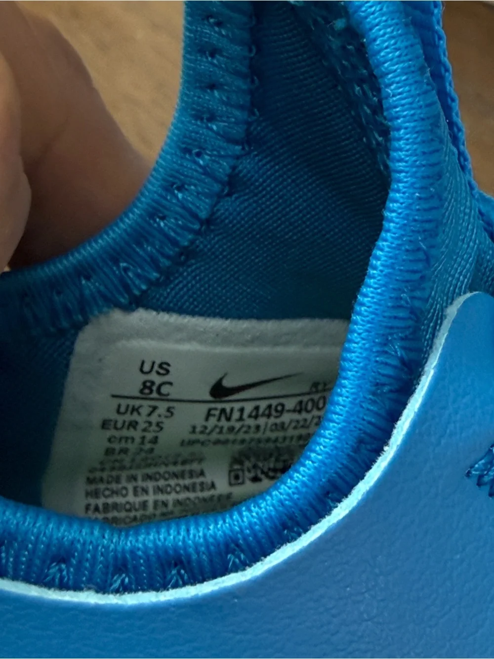 Nike Kids Slip-On Sneakers in Bright Blue with Neon Green Swoosh